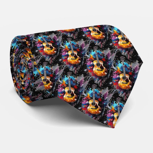 Colorful Guitar Abstract Art Tie (Rolled)