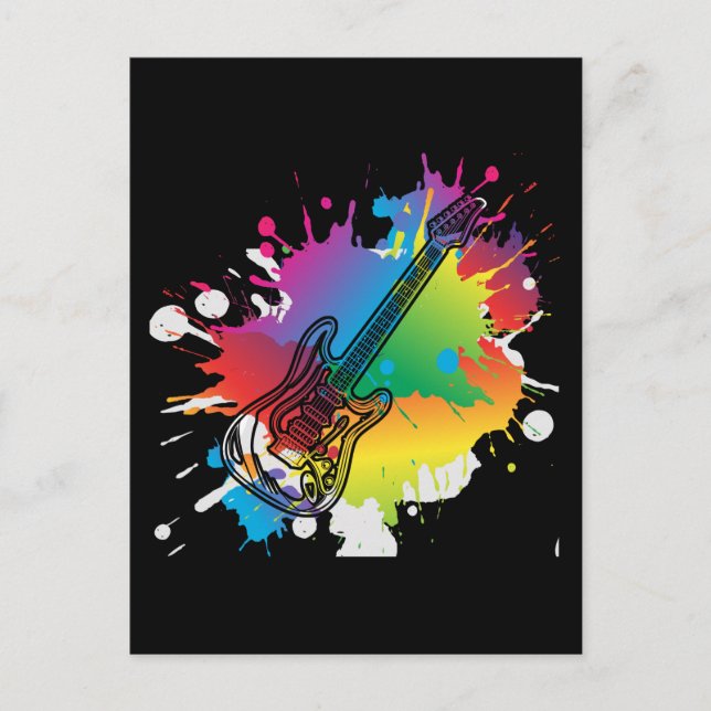 Colorful Guitar Retro Rock and Roll Music Postcard (Front)