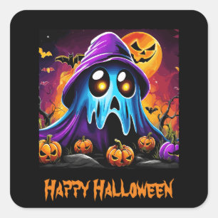 Colorful Halloween Ghost Pumpkin Happy Halloween  Square Sticker