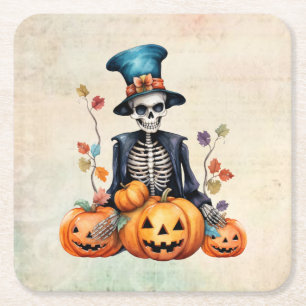 Colorful Halloween Skeleton Paper Coaster