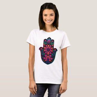 Colorful Hamsa Hand with Floral Mandala – Boho Spi T-Shirt
