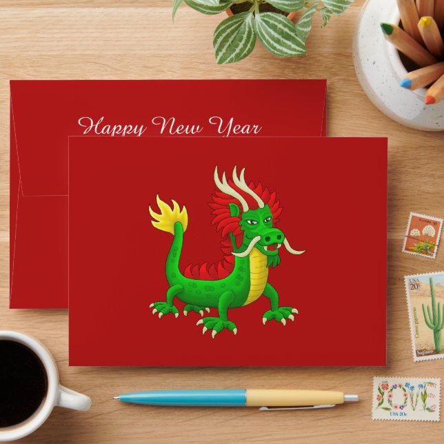 Colorful Hand Drawn Chinese Dragon Envelope (Desk)
