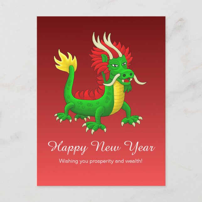 Colorful Hand Drawn Chinese Dragon Holiday Postcard (Front)