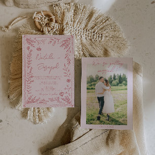 Colorful Hand Drawn Floral Garden Photo Wedding Invitation