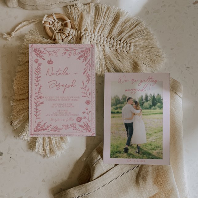 Colorful Hand Drawn Floral Garden Photo Wedding Invitation (Creator Uploaded)