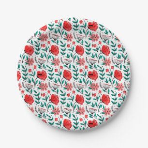 Colorful Hand Drawn Floral Pattern. Paper Plate