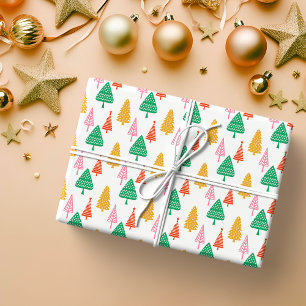 Colorful Hand Drawn Holiday Trees Wrapping Paper