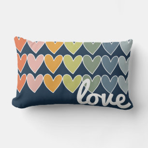 Colorful Hand Drawn Rainbow Hearts Lumbar Cushion