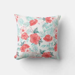 Colorful hand-drawn tropical pattern with bright h cushion
