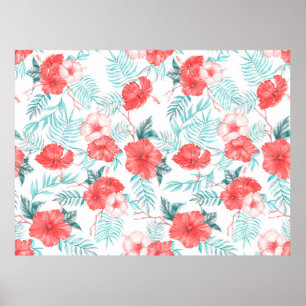 Colorful hand-drawn tropical pattern with bright h poster