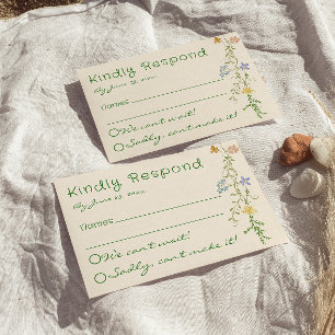 Colorful Hand Drawn Wildflower Pastel Wedding RSVP Card