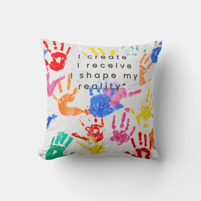 Colorful Handprint Pattern Throw Pillow (Front)
