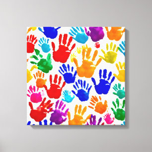 Colorful HandPrint Throw Pillow Canvas Print