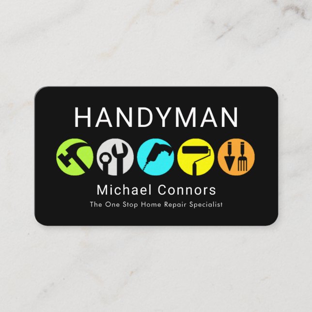 Colorful Handyman Tools Icon Business Card (Front)