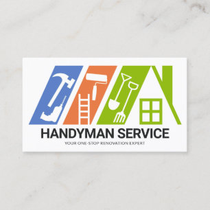 Colorful Handyman Tools Rooftop Building Business Card
