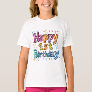 Colorful Happy 1st Birthday Celebration Text T-Shirt