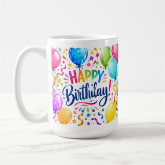 Colorful Happy Birthday Balloons & Confetti Mug