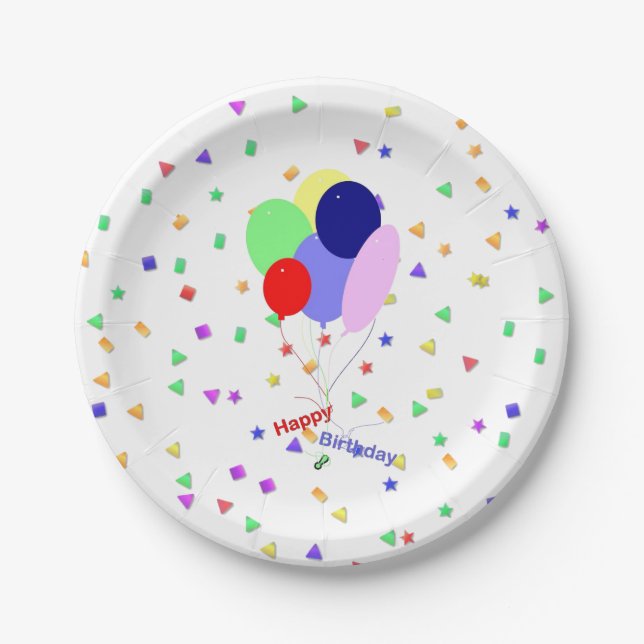 Colorful Happy Birthday Balloons Paper Plates (Front)