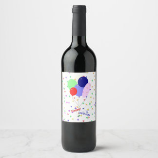 Colorful Happy Birthday Balloons Wine Label
