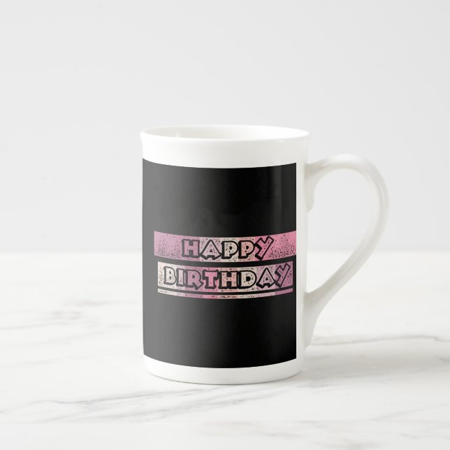 colorful happy birthday bone china mug (Right)