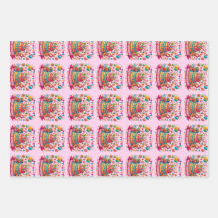 Colorful Happy Birthday Cake Celebration Wrapping Paper Sheet