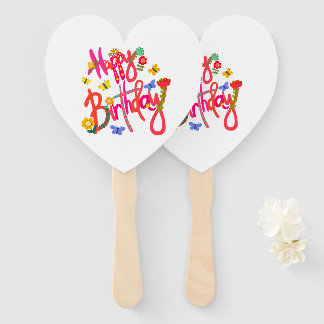 Colorful Happy Birthday Floral & Butterfly Party Hand Fan