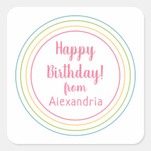 Colorful Happy Birthday from name Pastel Pink Square Sticker