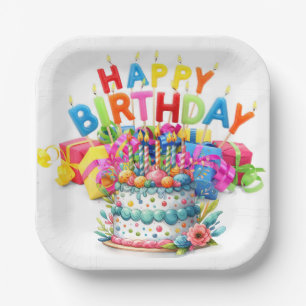 Colorful Happy Birthday  Paper Plate