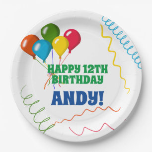 Colorful Happy Birthday with Balloons Paper Plate