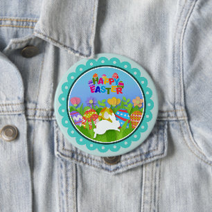 Colorful Happy Easter – Cute Bunny and Eggs 10 Cm Round Badge