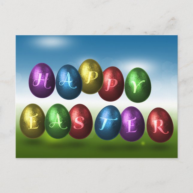 Colorful Happy Easter Eggs Holiday Postcard (Front)