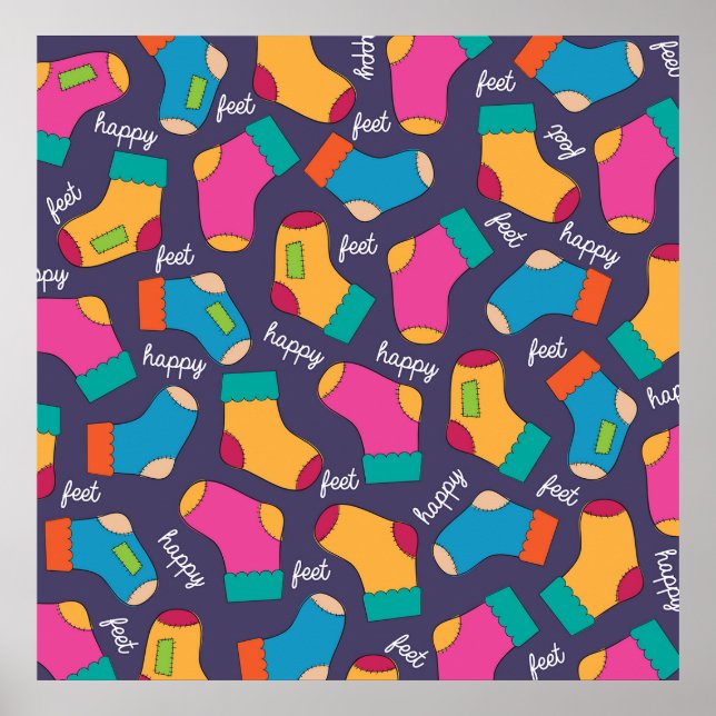 Colorful Happy Feet Socks Pattern Poster (Front)