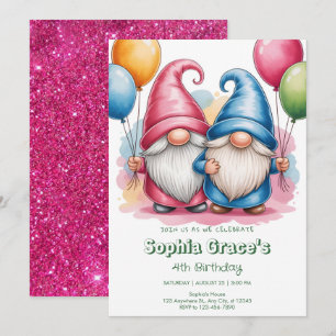 Colorful happy gnomes with balloons invitation