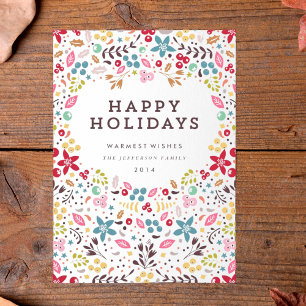 Colorful Happy Holidays Floral Holiday Card