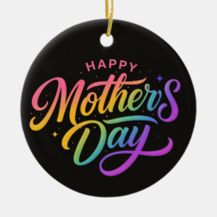 Colorful Happy Mother's Day Rainbow Calligraphy    Ceramic Tree Decoration