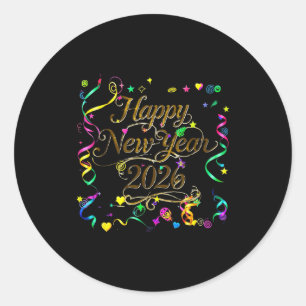 Colorful Happy New Year 2026 Celebration Tygraphy  Classic Round Sticker