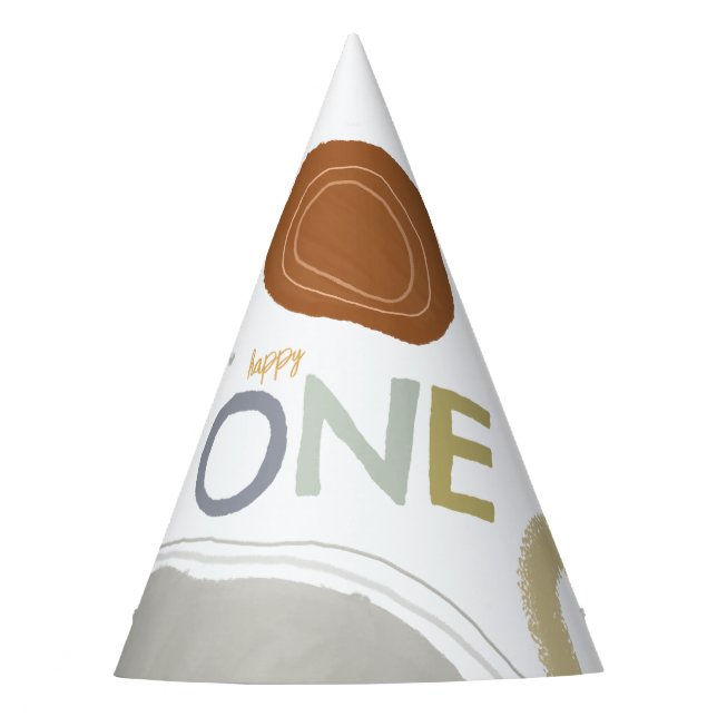 Colorful Happy One 1st Birthday Boy Party Hat (Front)