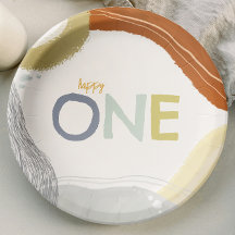 Colorful Happy One First Birthday boy Paper Plate