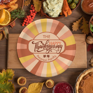 Colorful Happy Thanksgiving Fall Family Gathering Paper Plate