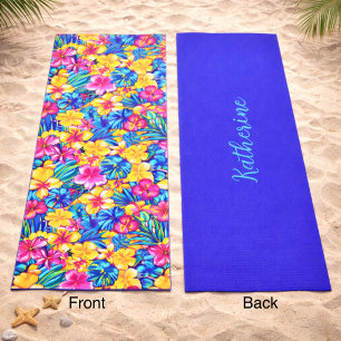 Colorful Hawaiian Tropical Floral Palm Name Yoga Mat