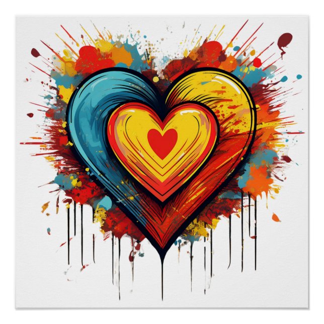 Colorful Heart Explosion Bold and Playful Pop Art Poster (Front)