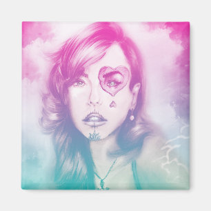 Colorful heart eye girl Square Magnet - Rainbow
