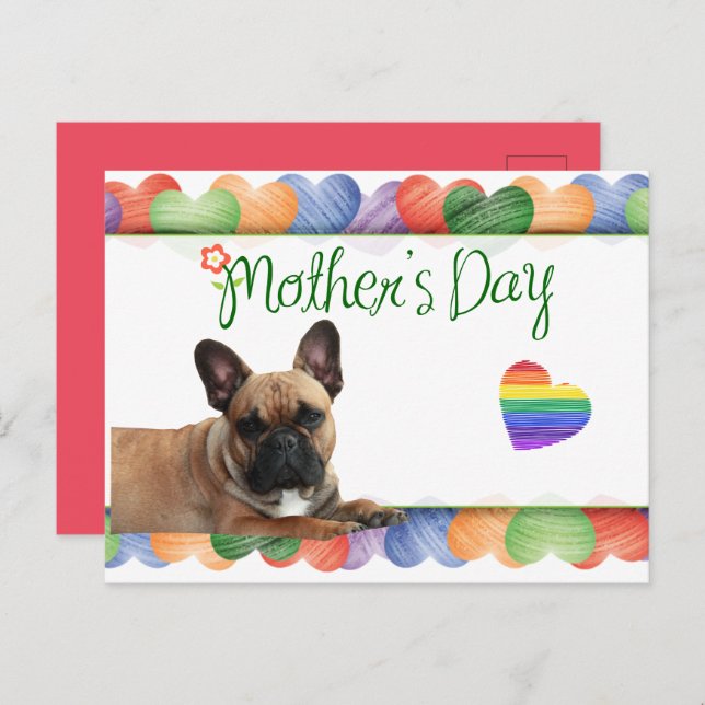 Colorful Heart French Bulldog Postcard (Front/Back)