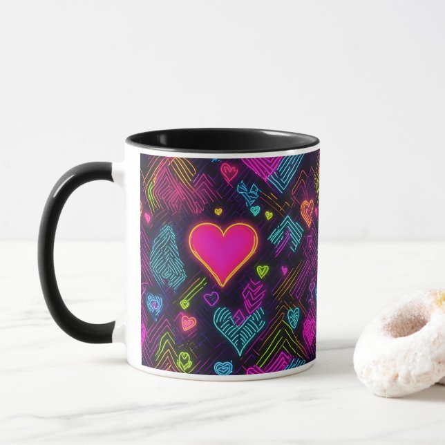 Colorful Heart Pattern Mug (With Donut)