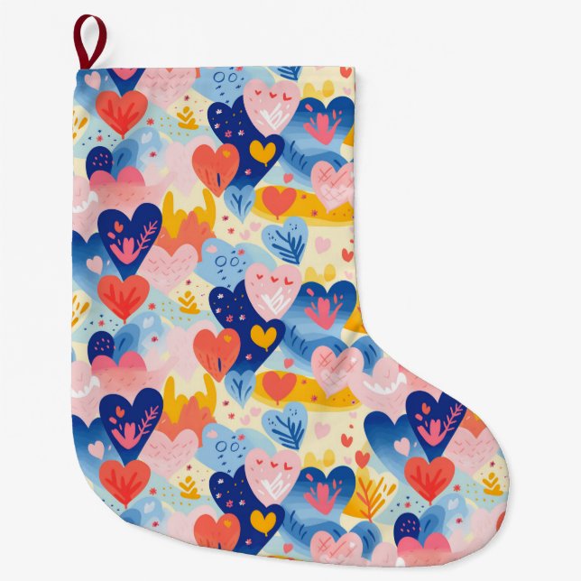 Colorful Hearts Large Christmas Stocking (Front)