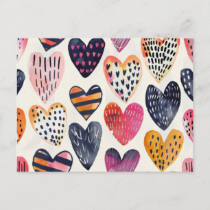 Colorful Hearts Love Handmade Pattern Postcard
