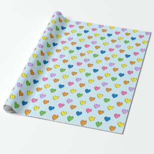 Colorful Hearts on Light Blue Wrapping Paper