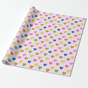 Colorful Hearts on Light Pink Wrapping Paper