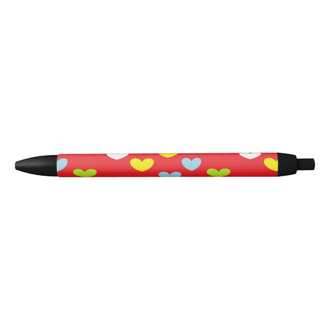 Colorful hearts on red black ink pen (Front)