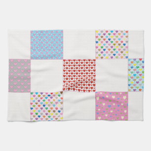 Colorful hearts quilt pattern tea towel